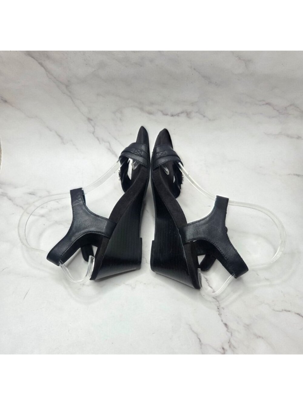 Vionic Laurie Black Leather Wedges Strappy Sandals Women's 7 - Picture 5 of 8